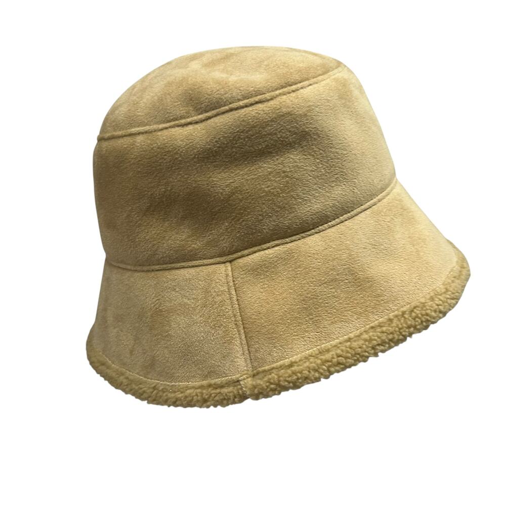 Y2K Cozy Shearling Bucket Hat Faux Suede Sherpa Lined Tan Wintercore‎